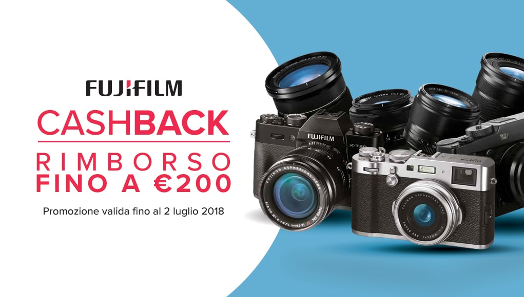Fujifilm rimborsa fino a 200€ di cashback su fotocamere e obiettivi