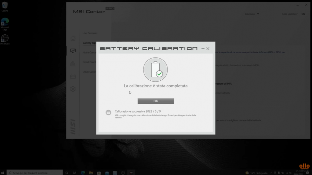 calibrazione finita msi center ollo store